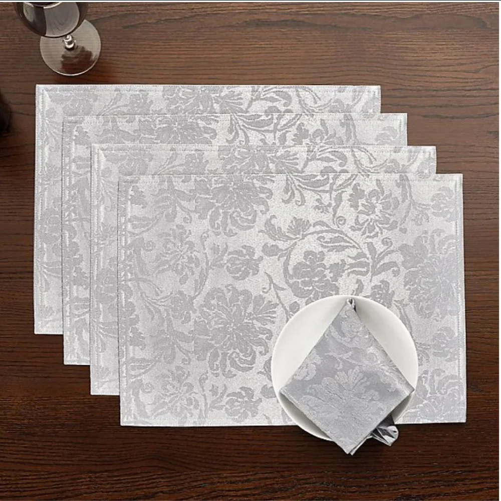 4 new Holiday Medley Silver-Gray Damask Fabric Placemats (each is 13x18 inches)